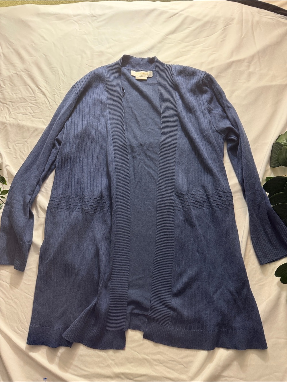 Women’s Open-Front Blue Knit Cardigan Sweater